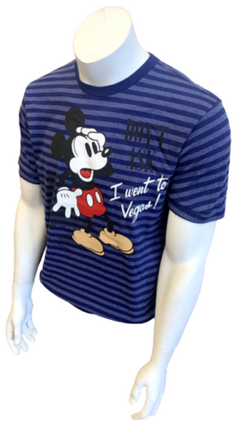 Disney Men's Mickey Mouse Don't Ask I Went To Vegas Navy Striped Shirt Size S