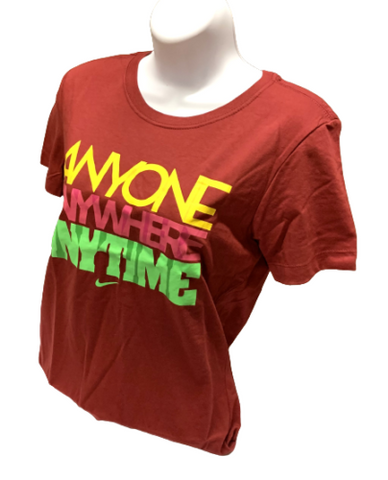 Nike Women's "Anyone, Anywhere, Anytime" Burgundy Shirt Short Sleeve T-Shirt