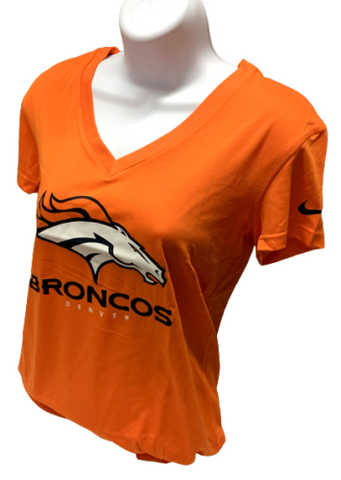 Nike Dri Fit Women's Denver Broncos Orange Short Sleeve Shirt NFL V-Neck T-Shirt