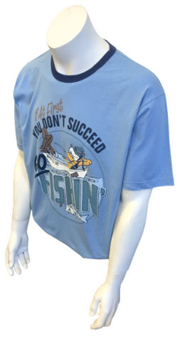 Disney Men's Goofy If At First You Don't Succeed, Go Fishin' Blue Shirt Size XL