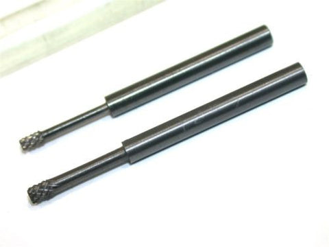 SET OF 2 NEW 1/8" SHANK CARBIDE BURRS - .073" & .090" BURR DIAMETER