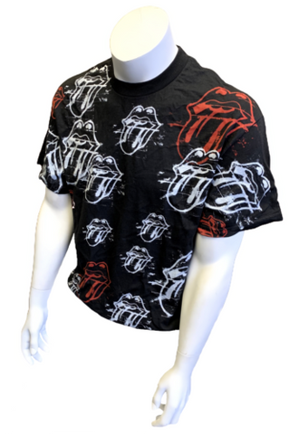 Vintage Rolling Stones All Over Print Tongue Black Short Sleeve Shirt Size Large