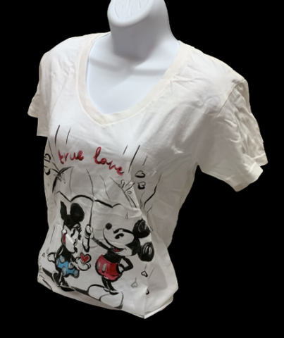 Disney Women's Mickey & Minnie Mouse True Love White Short Sleeve T-Shirt Size M