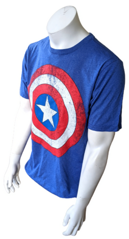 Disney Men's Marvel Captain America Shield Blue Short Sleeve Shirt Size Medium