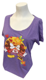 Disney Women's Mickey Mouse & Minnie Mouse Kissing Purple Short Sleeve Shirt M