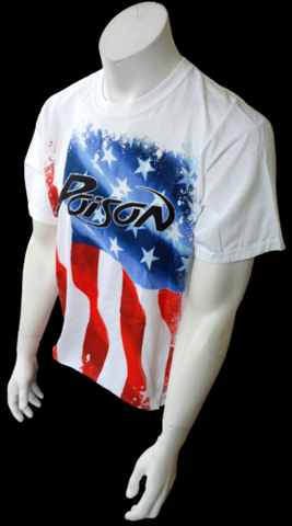 Anvil Men's Poison American Flag Graphic 2012 Tour Concert White Shirt Size L