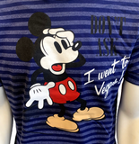 Disney Men's Mickey Mouse Don't Ask I Went To Vegas Navy Striped Shirt Size S