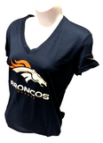 Nike Dri Fit Women's Denver Broncos Navy Short Sleeve Shirt NFL V-Neck T-Shirt