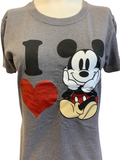 Disney Women's I Love Mickey Mouse Gray Short Sleeve Shirt Size Medium