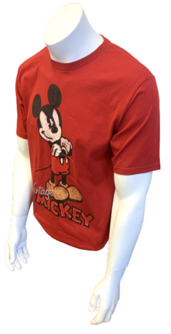 Disney Men's Vintage Mickey Mouse Red Short Sleeve 100% Cotton Shirt Size Medium