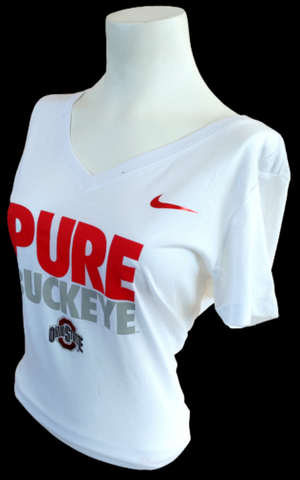 Nike Women's NCAA Ohio State Buckeyes Pure Buckeye White Slim Fit Shirt Size L