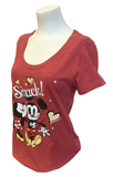 Disney Women's Mickey Mouse & Minnie Mouse Red Short Sleeve Shirt Medium