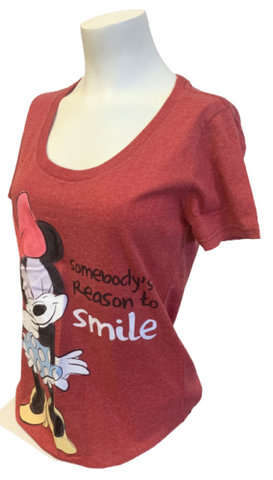 Disney Women's Minnie Mouse Somebody's Reason To Smile Red Shirt Size Medium