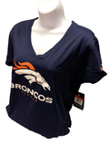 Nike Dri Fit Women's Denver Broncos Navy Short Sleeve Shirt NFL V-Neck T-Shirt