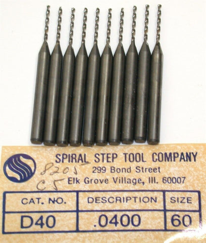 Lot of 100 New Spiral Step Drill Co. .0400" Carbide Circuit Board Drills D40