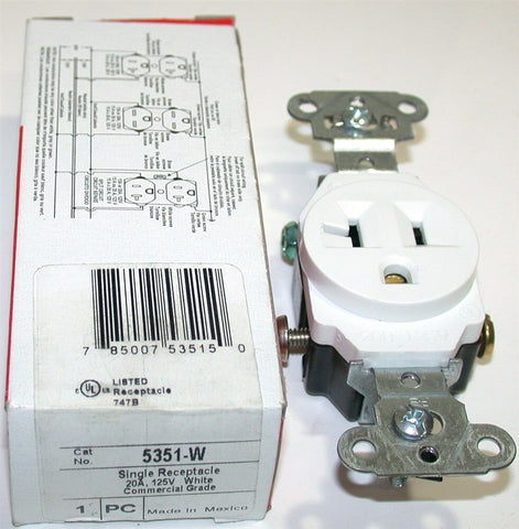 New Pass & Seymour 5351-W Heavy-Duty Single Receptacles 20A 125V White