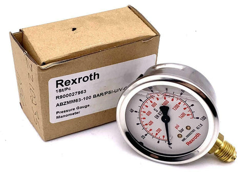 Rexroth R900027963 Pressure Gauge 0-1450 PSI 0-100 Bar (7 Available)