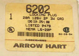 Arrow Hart  6202  Single Phase Twist Locking Plug 20 Amp 125 VAC 2P 3-Wire