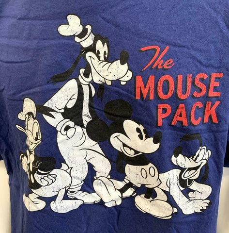 Disney Men's The Mouse Pack Mickey Mouse, Goofy, Donald, Pluto Navy Shirt  3XL