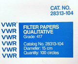 VWR 417 28313-104 Qualitative Filter Paper 15.0 CM 100 Circles