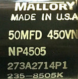 MALLORY NP4505 CAPACITOR 50 MFD 450 VNP