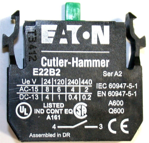 Up to 3 New Eaton Cutler-Hammer E22B2 Contact Blocks 6A 110/120V