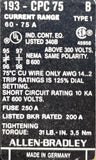 Allen-Bradley 193-CPC75 3-Pole Type 1 Bimetallic Overload Relay 60-75A Range