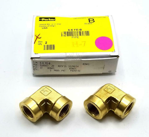 Parker 6-6-FE-B Brass 90 Degree Elbow (Box of 2)