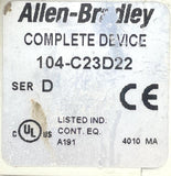 Allen-Bradley 104-C23D22 Ser. D Reversing Contactor 23A 110/120V 50/60HZ 1NO 3NC