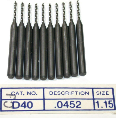 Lot of 10 New Spiral Step Drill Co. .0452" Carbide Circuit Board Drills D40