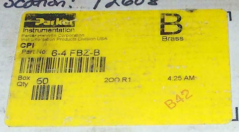 New Parker 6-4 FBZ-B Straight Brass Compression Fitting 1/4 NPT X 3/8 ...