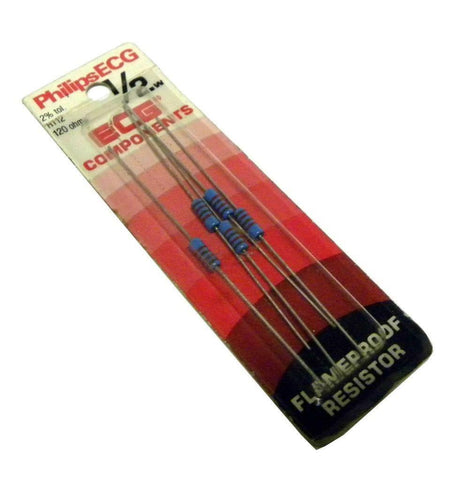 NEW PACK OF 5 PHILIPS ECG FLAMEPROOF RESISTORS 1/2 WATT 120 OHMS