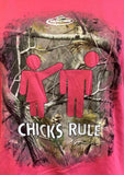 Team Realtree Women's Chicks Rule Camo Graphic Pink Shirt Size Large