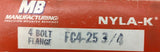 MB Manufacturing FC4-25 3/4 Nyla-K 4-Bolt Flanged Mount Ball Bearing 3/4" Bore