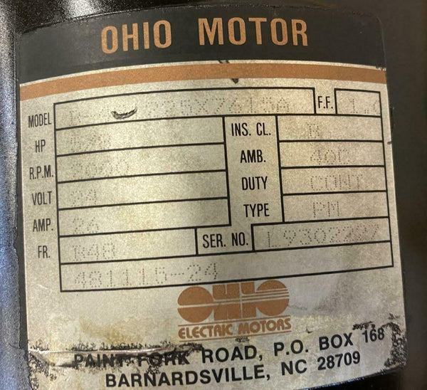 Ohio Motor B-481225X7615A DC Pump Motor 24 VDC 5/8 HP | Surplus Select