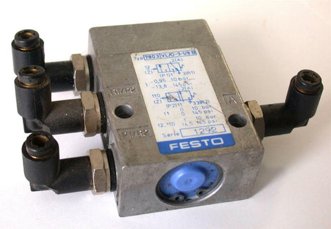 FESTO 1/8" NPT SOLENOID VALVE TYPE 7803 MODEL VLO-3-1/8B (4 AVAILABLE)