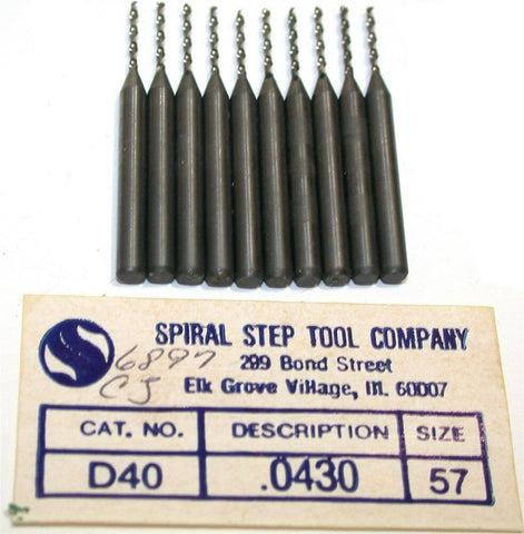 Lot of 10 New Spiral Step Drill Co. .0430" Carbide Circuit Board Drills D40