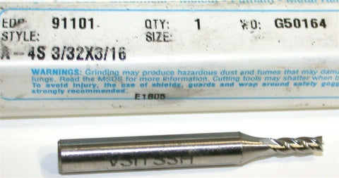 Greenfield Putnam 3/32" Diameter 3/8 Shank 4 Flute HSS End Mill 91101 New