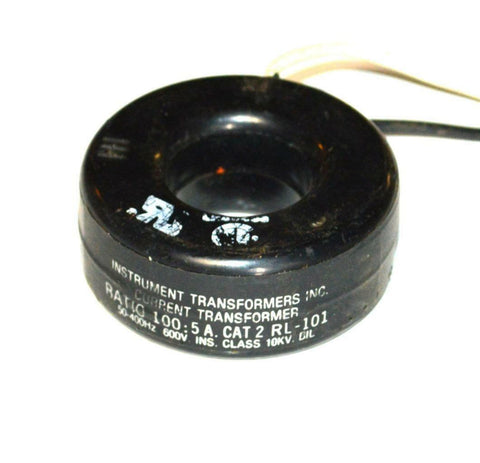 INSTRUMENT TRANSFORMERS INC 2RL-101 CURRENT TRANSFORMER 600 VOLTS RATIO 100: 5A