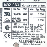 Allen-Bradley 1492-CB3H150 Ser. B Circuit Breaker 3-Pole 15A 480VAC 3PH DIN-Rail