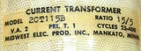 MIDWEST 2CT115B CURRENT TRANSFORMER RATIO 15/5