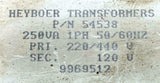 Heyboer Transformers 54538 Transformer 250VA 1 Phase 50/60HZ