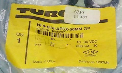 New Turck  NI 8-S 18-AP6X-50MM 7M  Capacitive Proximity Switch 10-30 VDC 200 mA