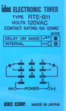 Idec RTE-B11 Electronic Timer 120VAC 10A W/ QC11 Custom Connector 300V 10A