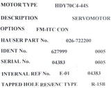 Parker Digiplan HDY70C4-44S Servo Motor 03544-001 Max 8000Rpm 350V 15A