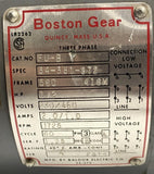 Boston Gear FU-B Motor 1/2 HP 1725 RPM 230/460V 3 Phase w/ F313-10-G1 Reducer