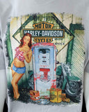 Harley Davidson Motorcycle Men's Woman Gas Pump Bike Graphic Gray Shirt Size XL