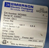 Emerson G641 Electric Motor 1/2 HP 1750 RPM 56C 180 VDC 2.8A TEFC WC0503