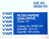 VWR 415 28320-143 Qualitative Filter Paper 18.5 CM 100 Circles